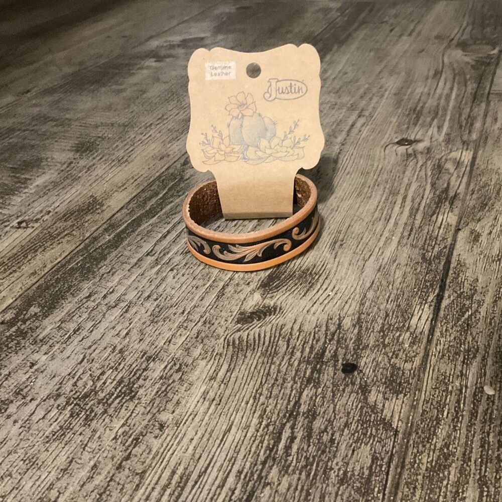 Justin Genuine Leather Brown Tooled Western Style Bracelet Unisex